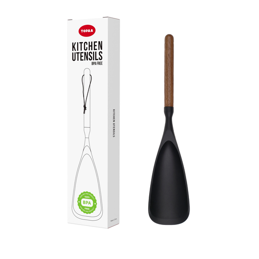 2-in-1 Silicone Spatula Spoon – Heat Resistant, Non-Scratch Cooking Utensil with Wooden Handle – Multipurpose Stirring & Serving Tool for Nonstick Cookware
